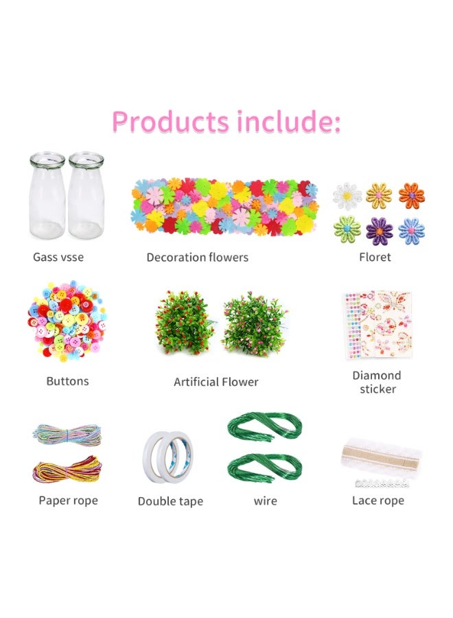 موردلي أعمال يدوية للبنات من سن 4 إلى 12 عامًا: اصنعي باقة زهور خاصة بكِ باستخدام الأزرار وزهور اللباد، مزهرية فنية وحرفية للأطفال - هدية حفلات اصنعيها بنفسكِ - Image 3